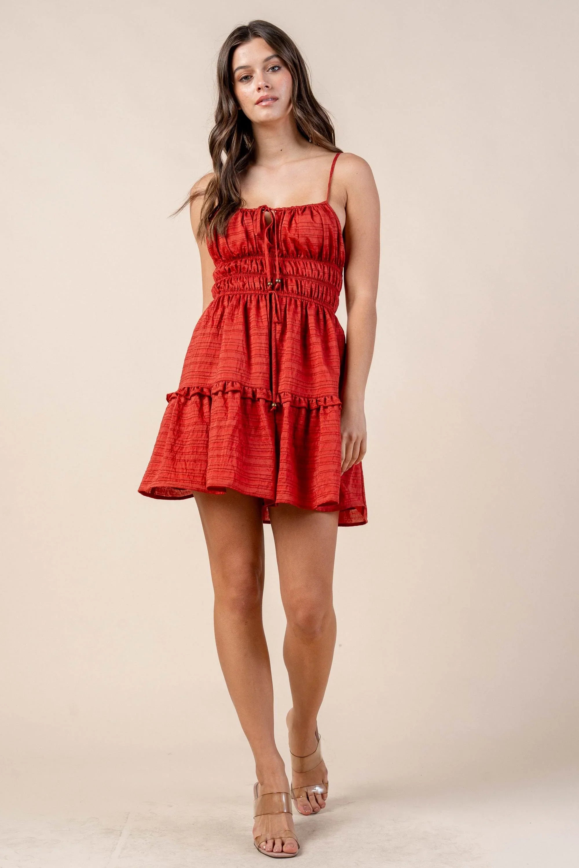 JACQUARD NYLON RAYON MINI DRESS