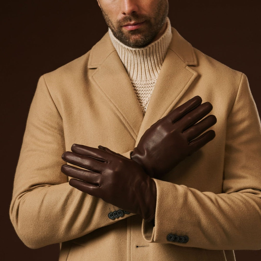 Fabio (brown) - Men's classic Italian lambskin leather gloves with pure silk lining winter gloves La Vie Bien Fabio (brown) - Men's classic Italian lambskin leather gloves with pure silk lining