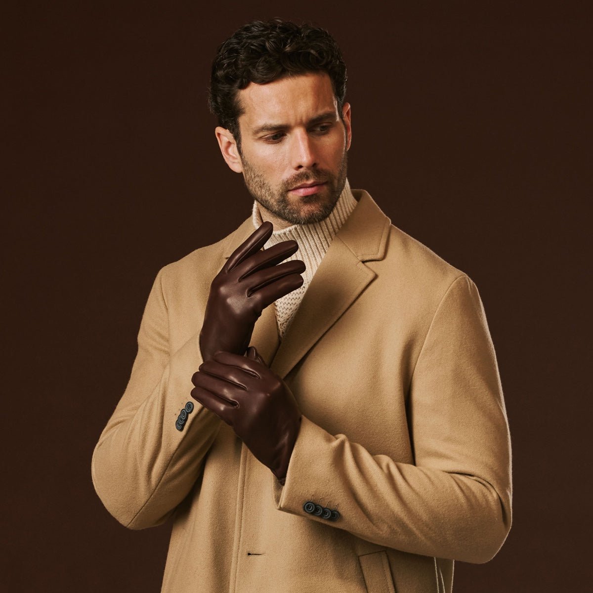 Fabio (brown) - Men's classic Italian lambskin leather gloves with pure silk lining winter gloves La Vie Bien Fabio (brown) - Men's classic Italian lambskin leather gloves with pure silk lining