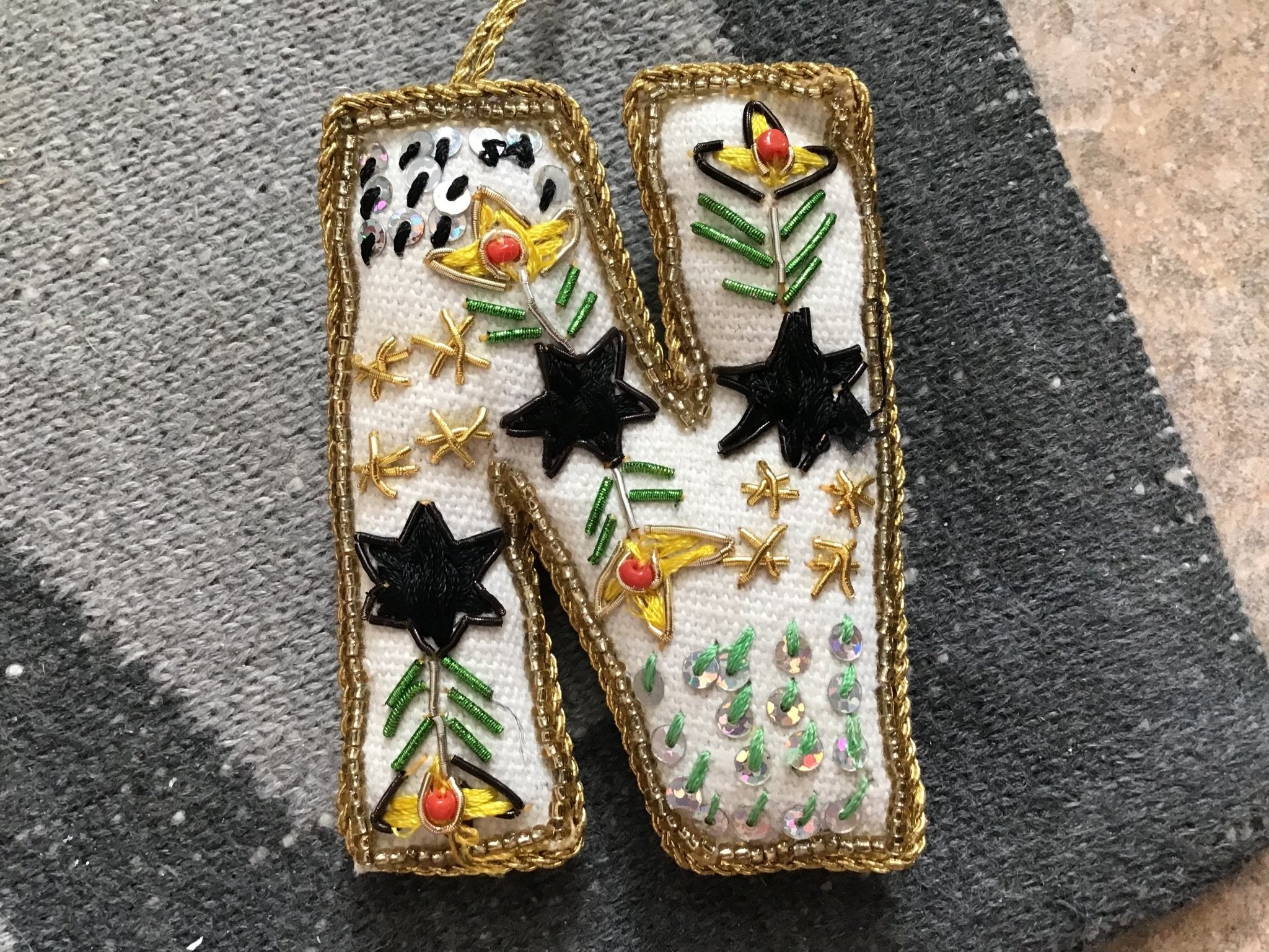 Fabric Alphabet Ornament w/ Beads & Embroidery, Multi Color, 26 Styles Ornaments La Vie Bien Fabric Alphabet Ornament w/ Beads & Embroidery, Multi Color, 26 Styles