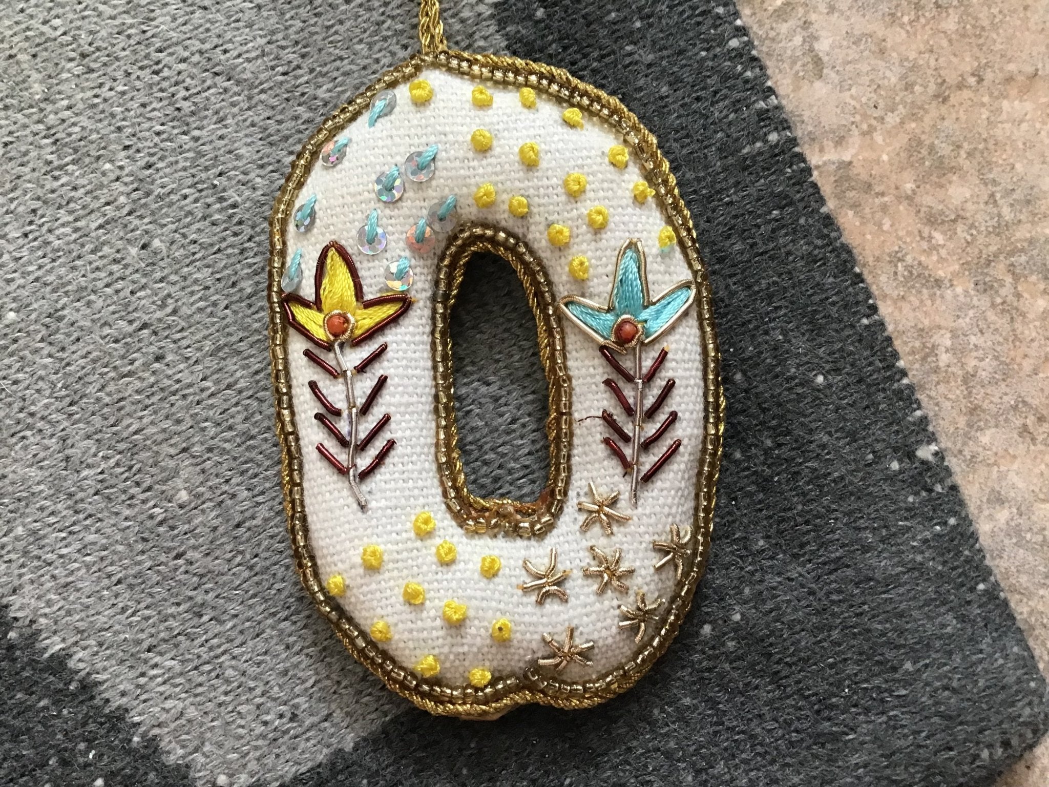 Fabric Alphabet Ornament w/ Beads & Embroidery, Multi Color, 26 Styles Ornaments La Vie Bien Fabric Alphabet Ornament w/ Beads & Embroidery, Multi Color, 26 Styles