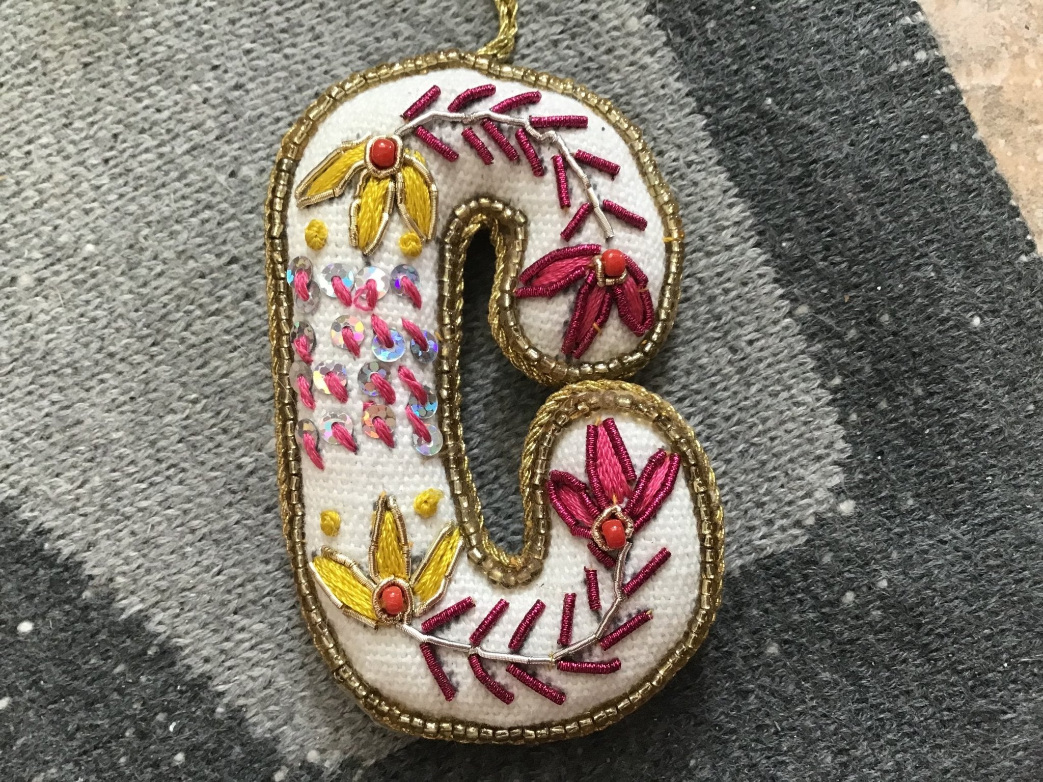 Fabric Alphabet Ornament w/ Beads & Embroidery, Multi Color, 26 Styles Ornaments La Vie Bien Fabric Alphabet Ornament w/ Beads & Embroidery, Multi Color, 26 Styles