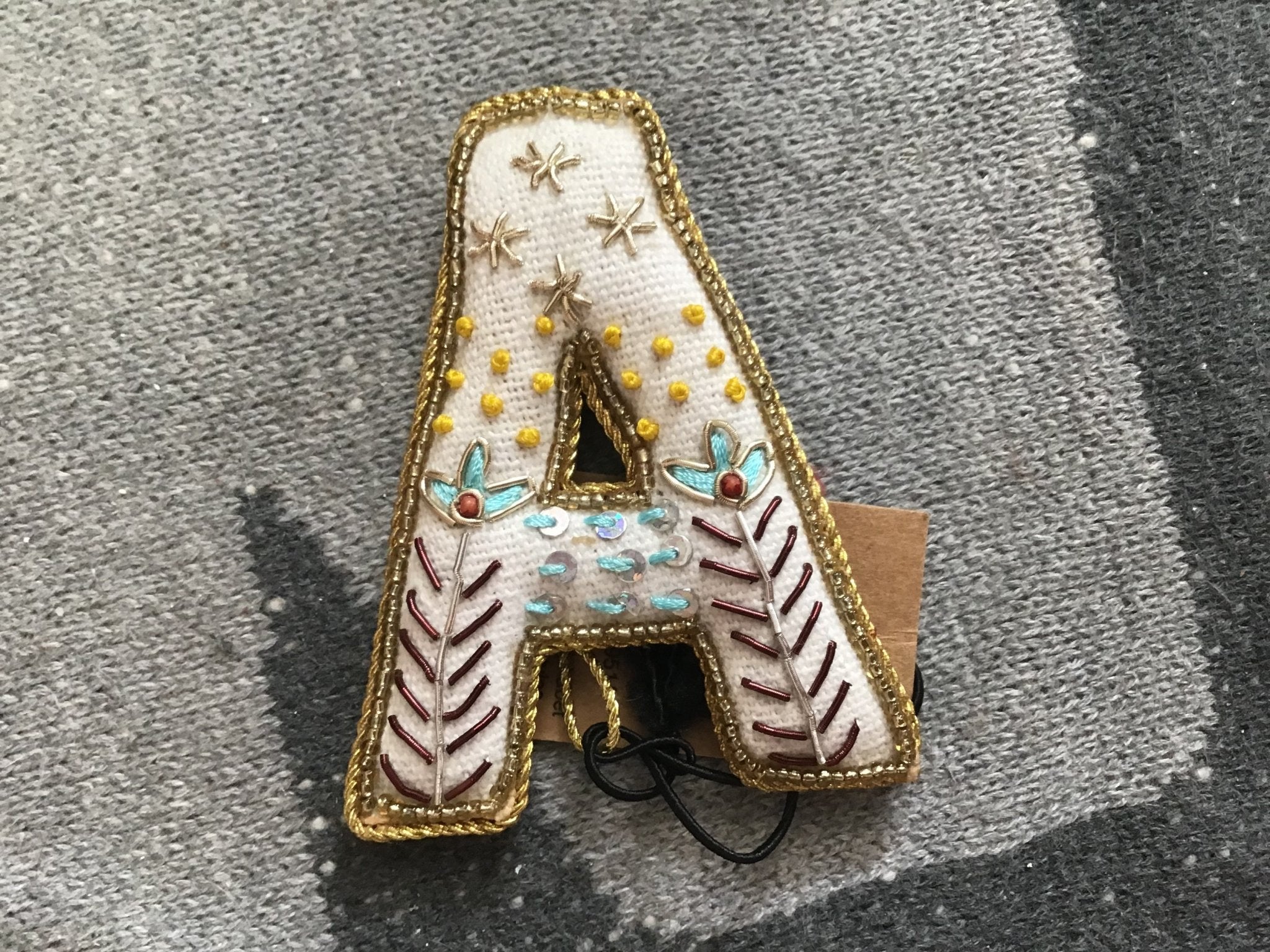 Fabric Alphabet Ornament w/ Beads & Embroidery, Multi Color, 26 Styles Ornaments La Vie Bien Fabric Alphabet Ornament w/ Beads & Embroidery, Multi Color, 26 Styles
