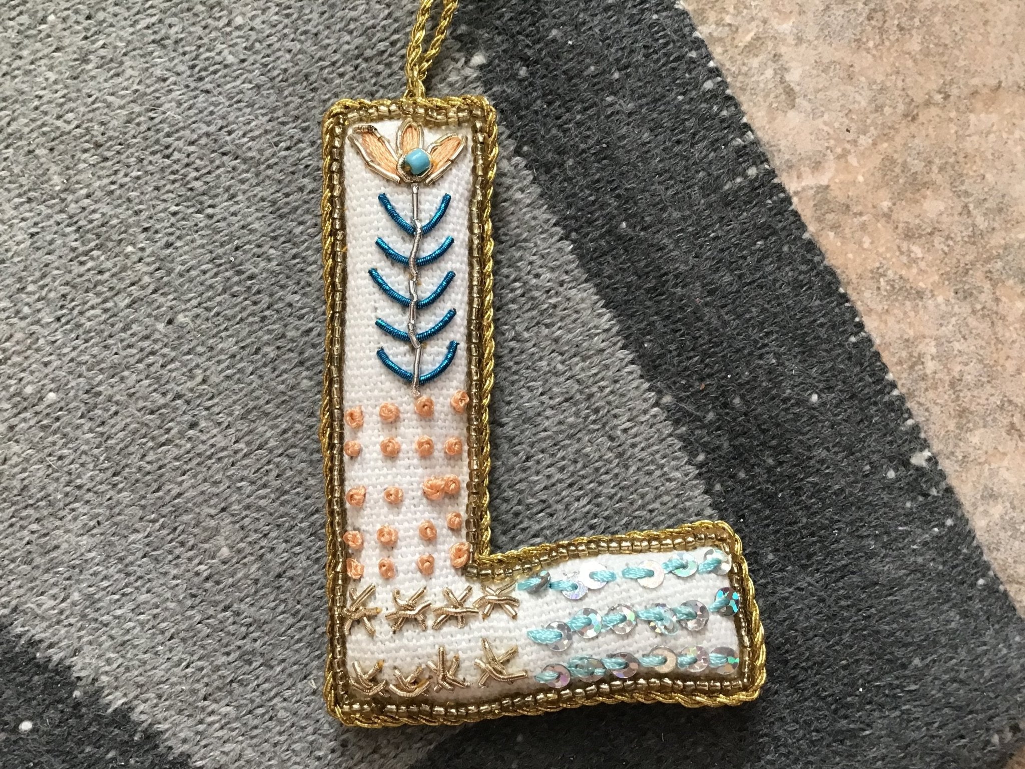 Fabric Alphabet Ornament w/ Beads & Embroidery, Multi Color, 26 Styles Ornaments La Vie Bien Fabric Alphabet Ornament w/ Beads & Embroidery, Multi Color, 26 Styles