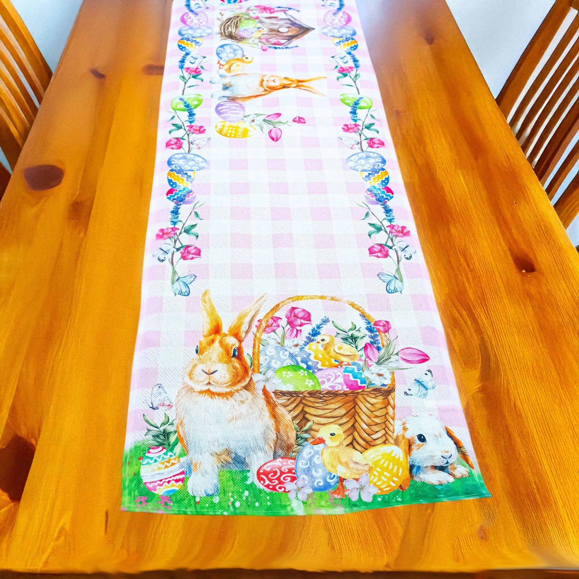 Fabric Easter Table Runner Featuring Playful Bunnies and Pastel Eggs 73 Inches Long Easter > Tableware La Vie Bien Fabric Easter Table Runner Featuring Playful Bunnies and Pastel Eggs 73 Inches Long