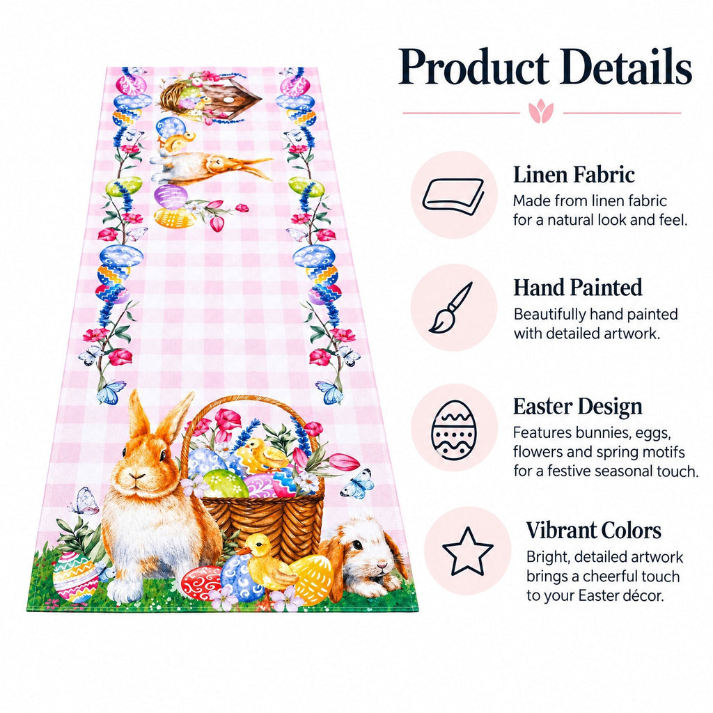 Fabric Easter Table Runner Featuring Playful Bunnies and Pastel Eggs 73 Inches Long Easter > Tableware La Vie Bien Fabric Easter Table Runner Featuring Playful Bunnies and Pastel Eggs 73 Inches Long