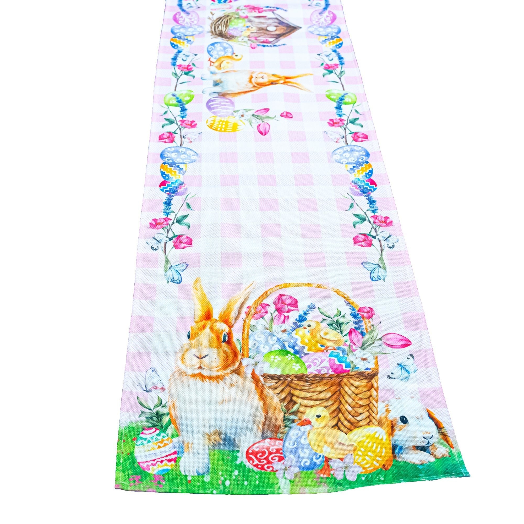Fabric Easter Table Runner Featuring Playful Bunnies and Pastel Eggs 73 Inches Long Easter > Tableware La Vie Bien Fabric Easter Table Runner Featuring Playful Bunnies and Pastel Eggs 73 Inches Long