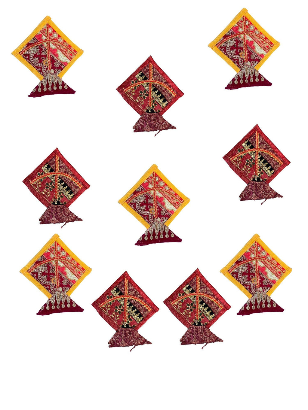 Fabric Kites with Zardozi, Set of 10 Festive Decor La Vie Bien Fabric Kites with Zardozi, Set of 10
