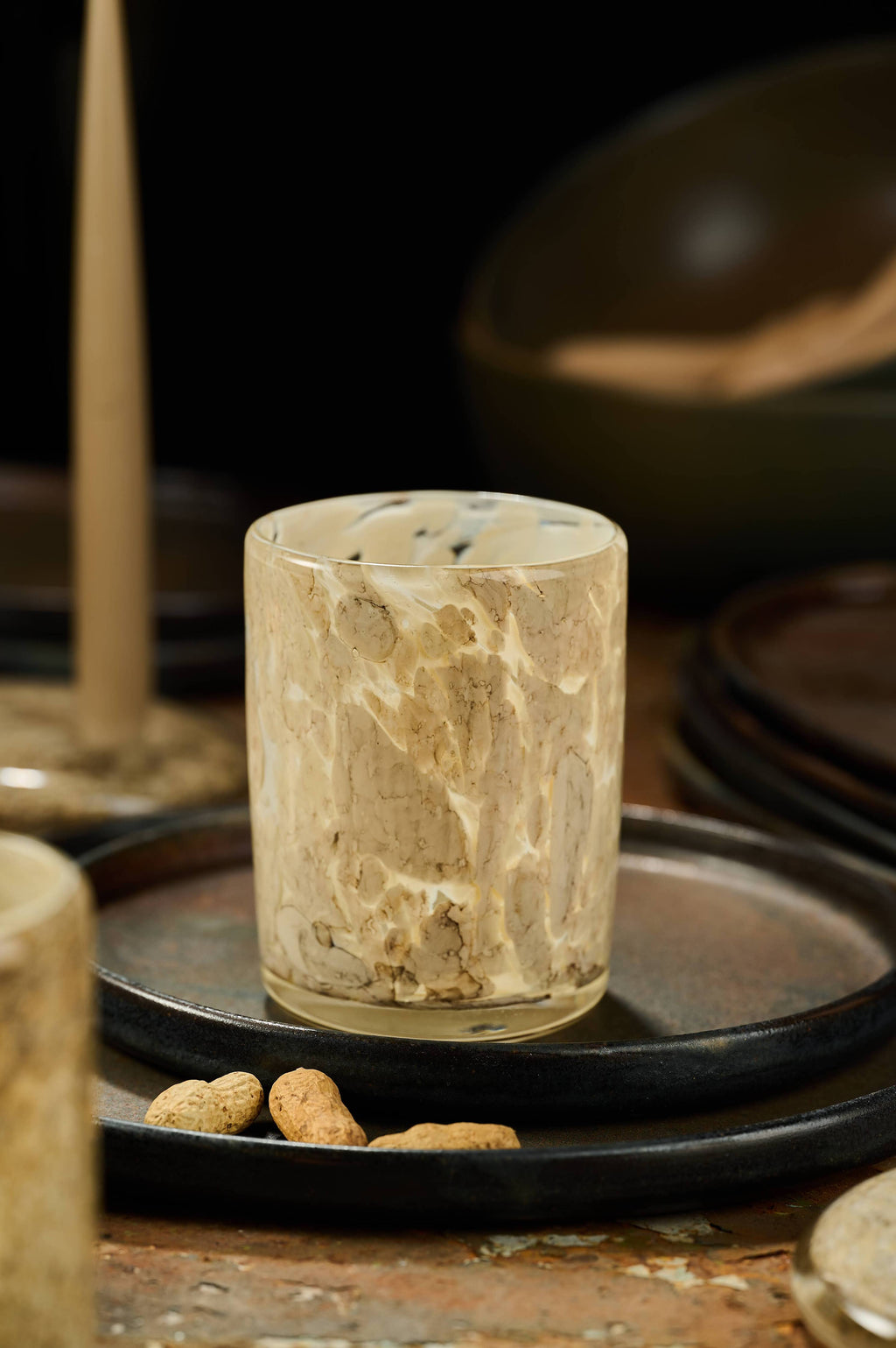 Hand Blown Glass Tumbler: Brown Marble