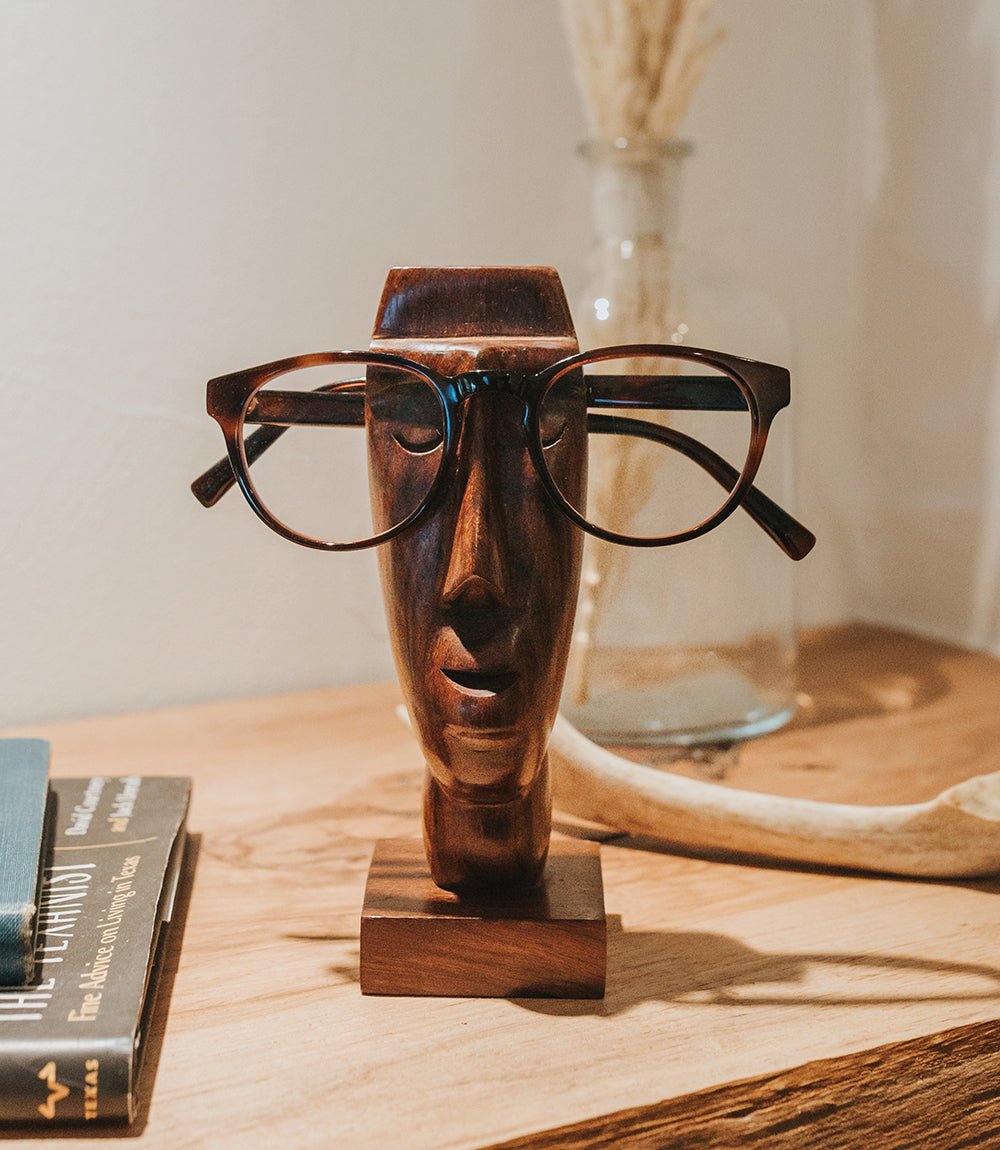 Face Glasses Holder Stand - Hand Carved Indian Rosewood HME stock line La Vie Bien Face Glasses Holder Stand - Hand Carved Indian Rosewood