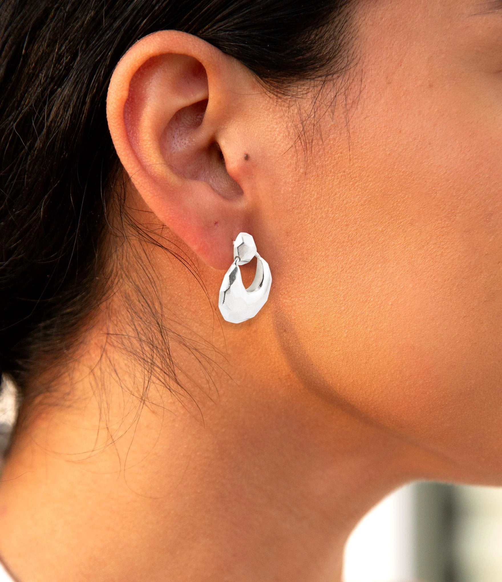 Faceted Sterling Silver Doorknocker Post Earrings by Barse Jewelry