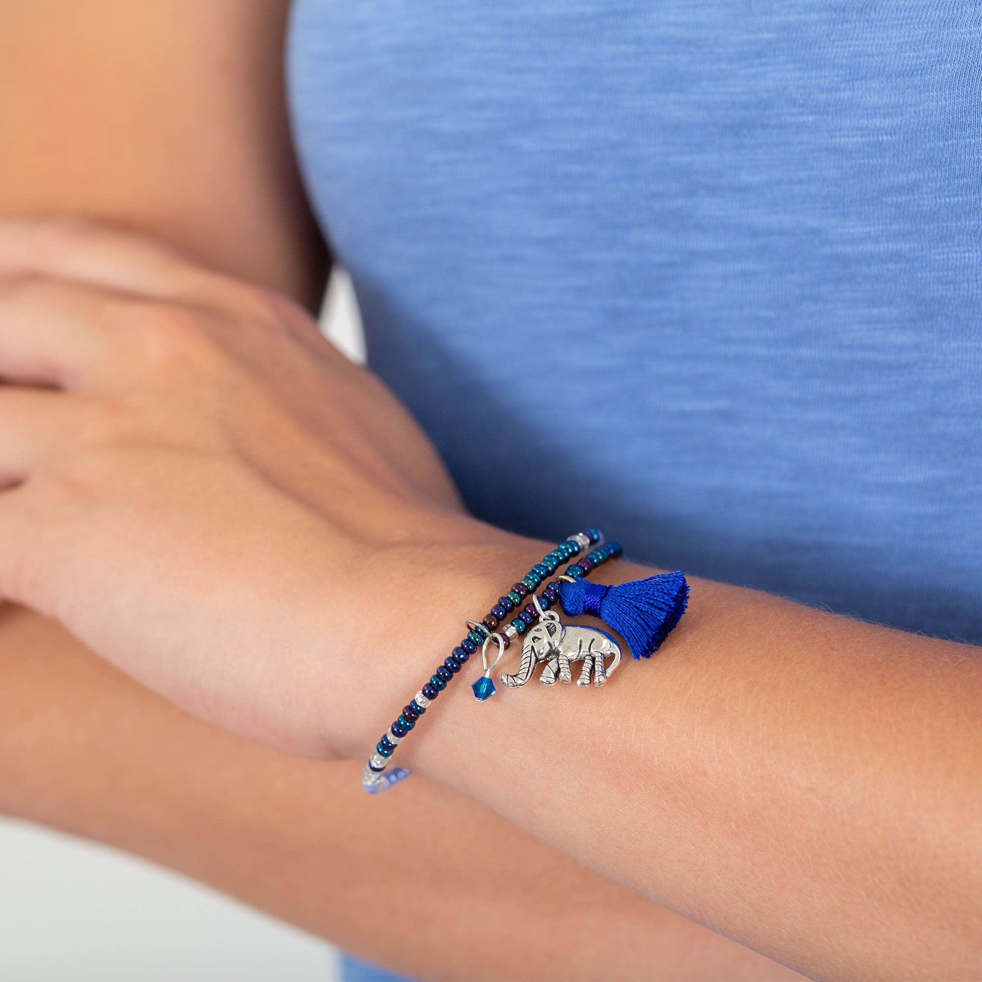 Fair Trade Beaded Blue Elephant Adjustable Bracelet! Bracelets - Fashion La Vie Bien Fair Trade Beaded Blue Elephant Adjustable Bracelet!