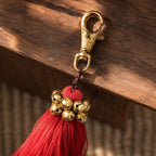 Fair Trade Cotton Tassel Zipper Pull with Bells | Handmade Keychain or Bag Charm from Thailand Bag Charms La Vie Bien Fair Trade Cotton Tassel Zipper Pull with Bells | Handmade Keychain or Bag Charm from Thailand