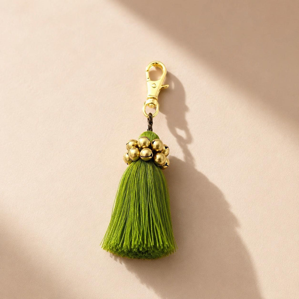 Fair Trade Cotton Tassel Zipper Pull with Bells | Handmade Keychain or Bag Charm from Thailand Bag Charms La Vie Bien Fair Trade Cotton Tassel Zipper Pull with Bells | Handmade Keychain or Bag Charm from Thailand
