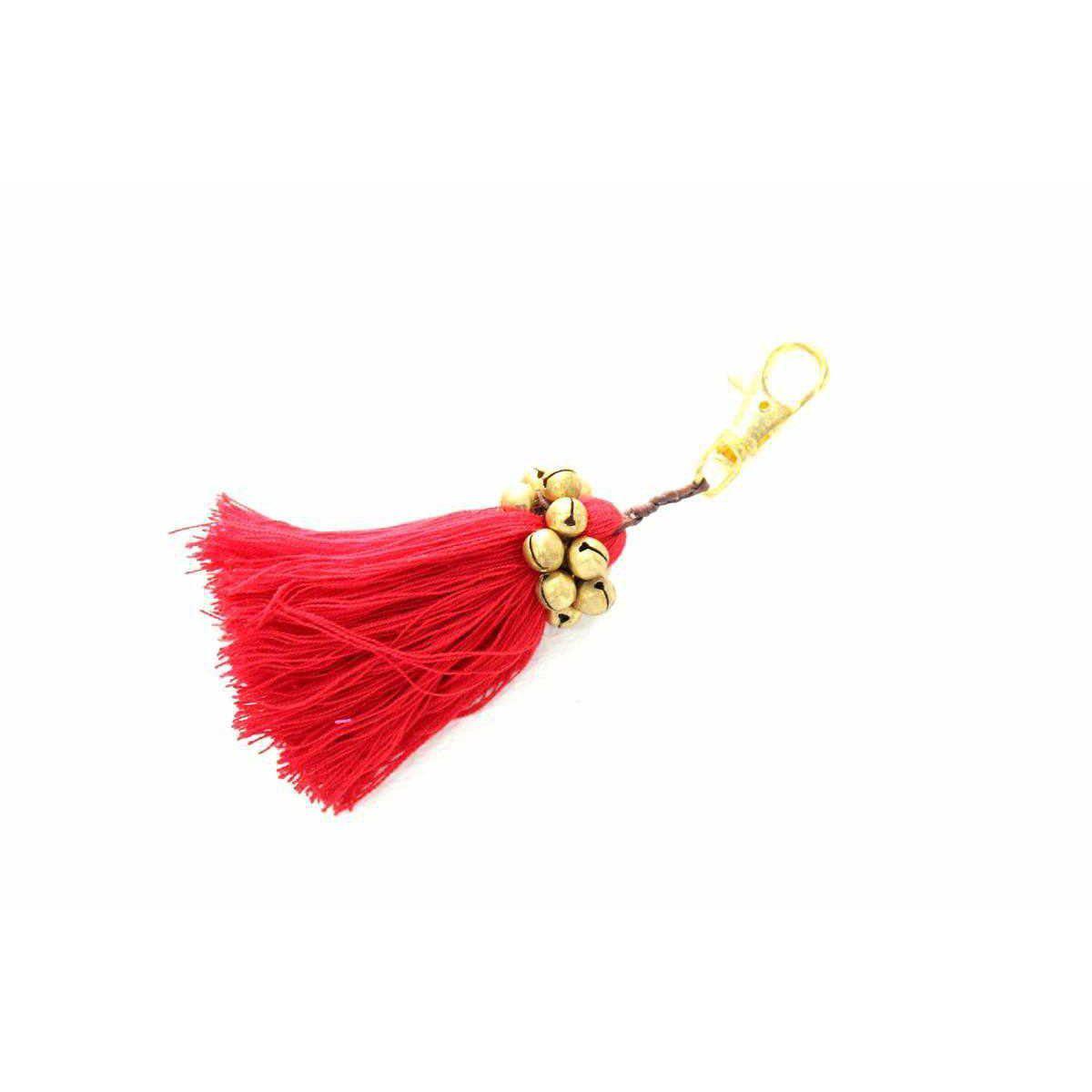 Fair Trade Cotton Tassel Zipper Pull with Bells | Handmade Keychain or Bag Charm from Thailand La Vie Bien Fair Trade Cotton Tassel Zipper Pull with Bells | Handmade Keychain or Bag Charm from Thailand