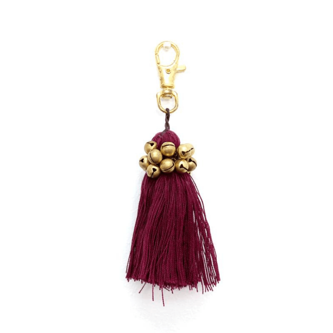 Fair Trade Cotton Tassel Zipper Pull with Bells | Handmade Keychain or Bag Charm from Thailand La Vie Bien Fair Trade Cotton Tassel Zipper Pull with Bells | Handmade Keychain or Bag Charm from Thailand