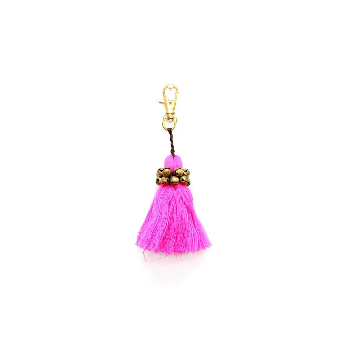 Fair Trade Cotton Tassel Zipper Pull with Bells | Handmade Keychain or Bag Charm from Thailand La Vie Bien Fair Trade Cotton Tassel Zipper Pull with Bells | Handmade Keychain or Bag Charm from Thailand