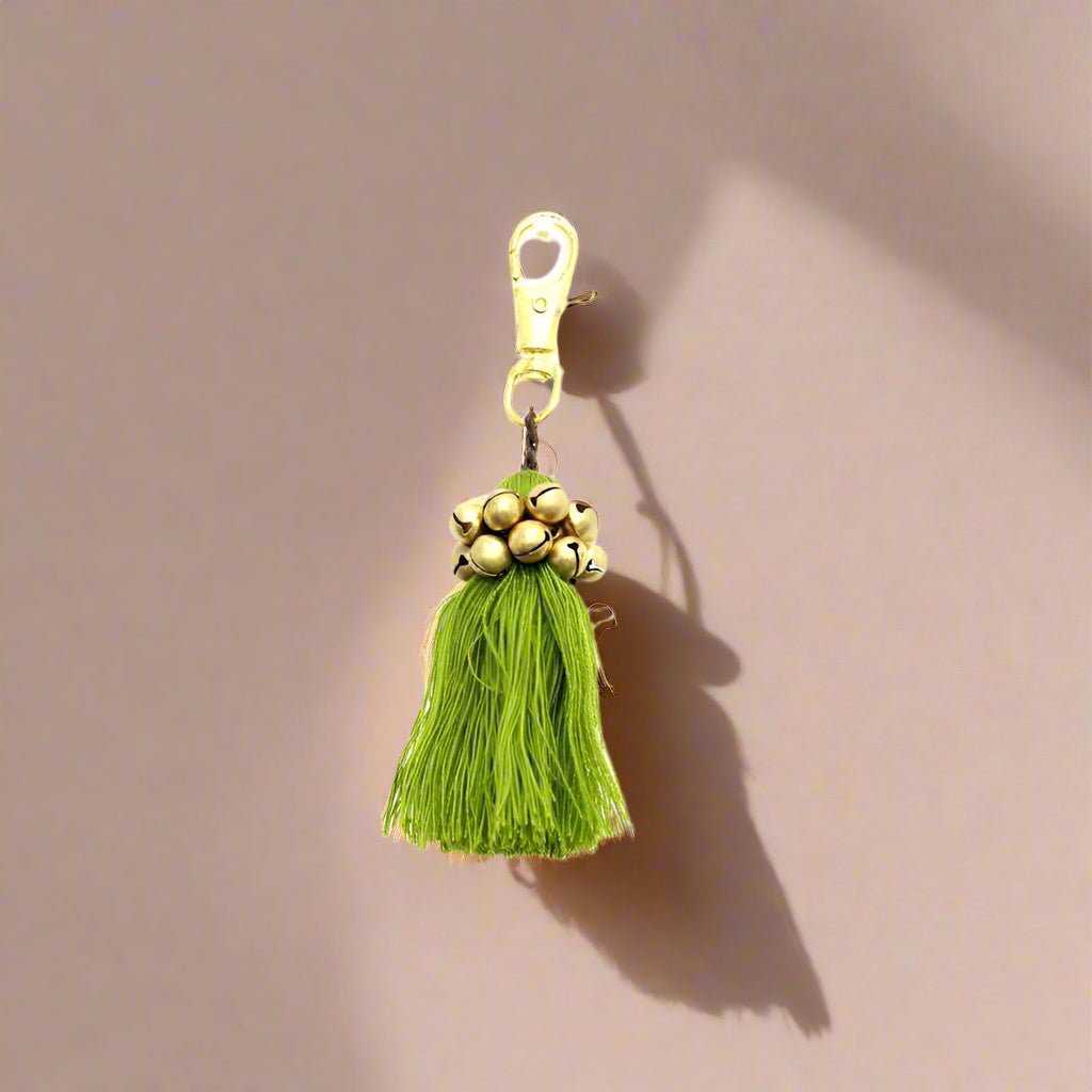 Fair Trade Cotton Tassel Zipper Pull with Bells | Handmade Keychain or Bag Charm from Thailand La Vie Bien Fair Trade Cotton Tassel Zipper Pull with Bells | Handmade Keychain or Bag Charm from Thailand