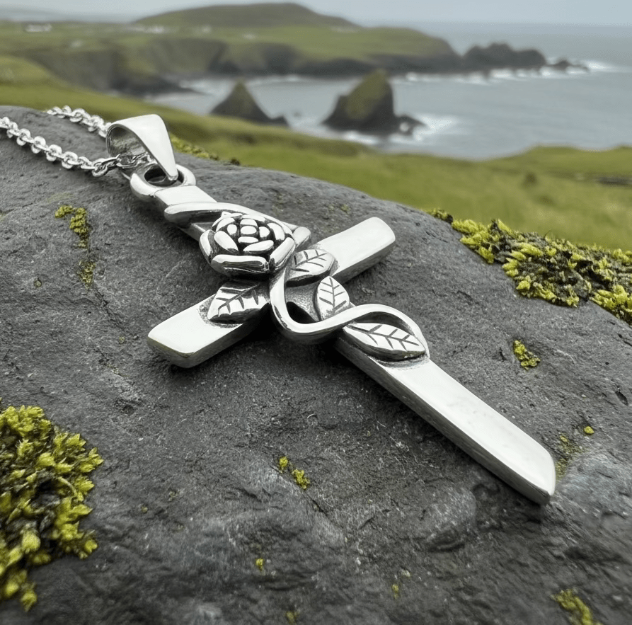 Faithful Rose Cross Necklace in Sterling Silver Pendant La Vie Bien Faithful Rose Cross Necklace in Sterling Silver