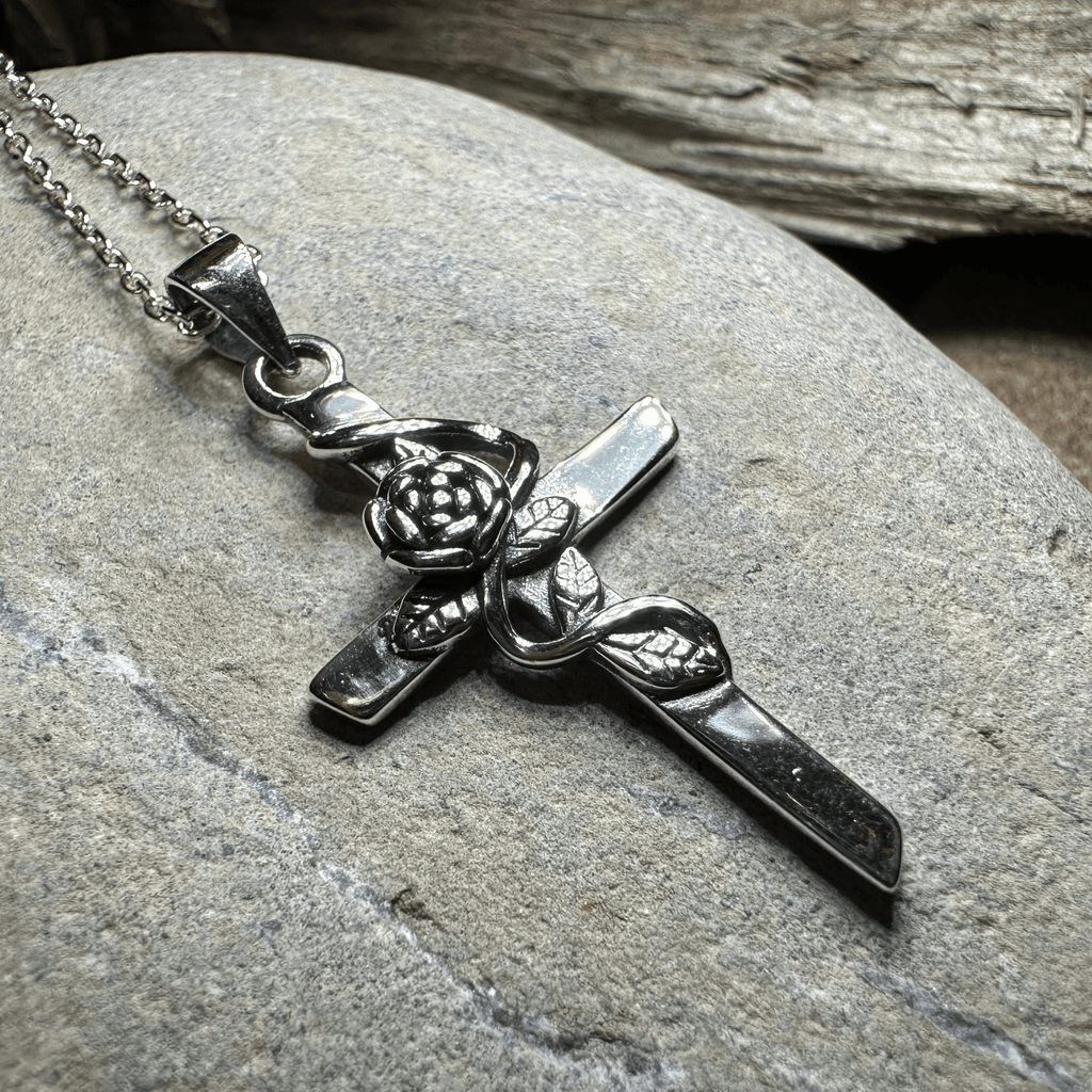 Faithful Rose Cross Necklace in Sterling Silver Pendant La Vie Bien Faithful Rose Cross Necklace in Sterling Silver