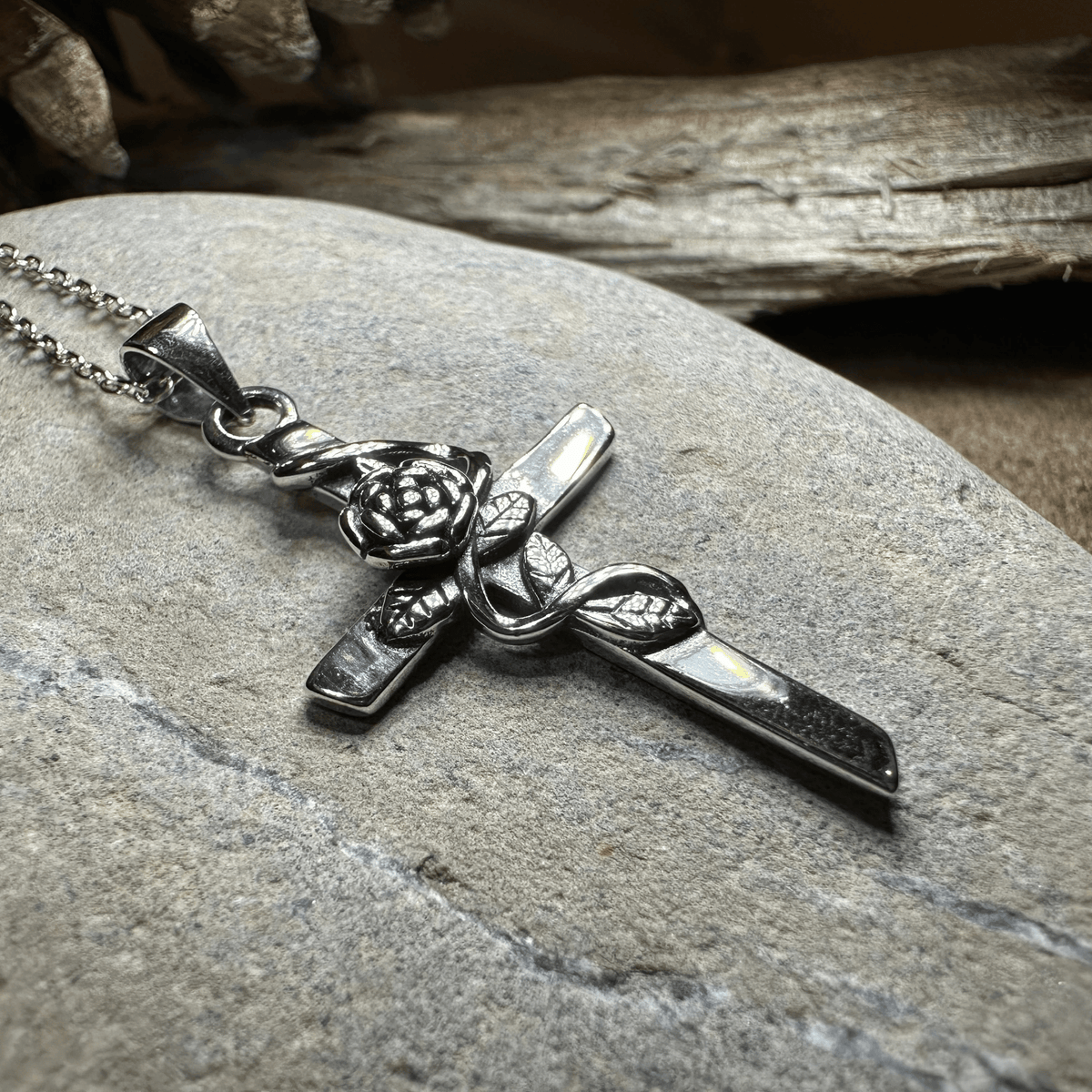 Faithful Rose Cross Necklace in Sterling Silver Pendant La Vie Bien Faithful Rose Cross Necklace in Sterling Silver