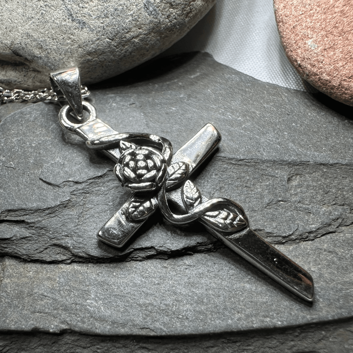 Faithful Rose Cross Necklace in Sterling Silver Pendant La Vie Bien Faithful Rose Cross Necklace in Sterling Silver