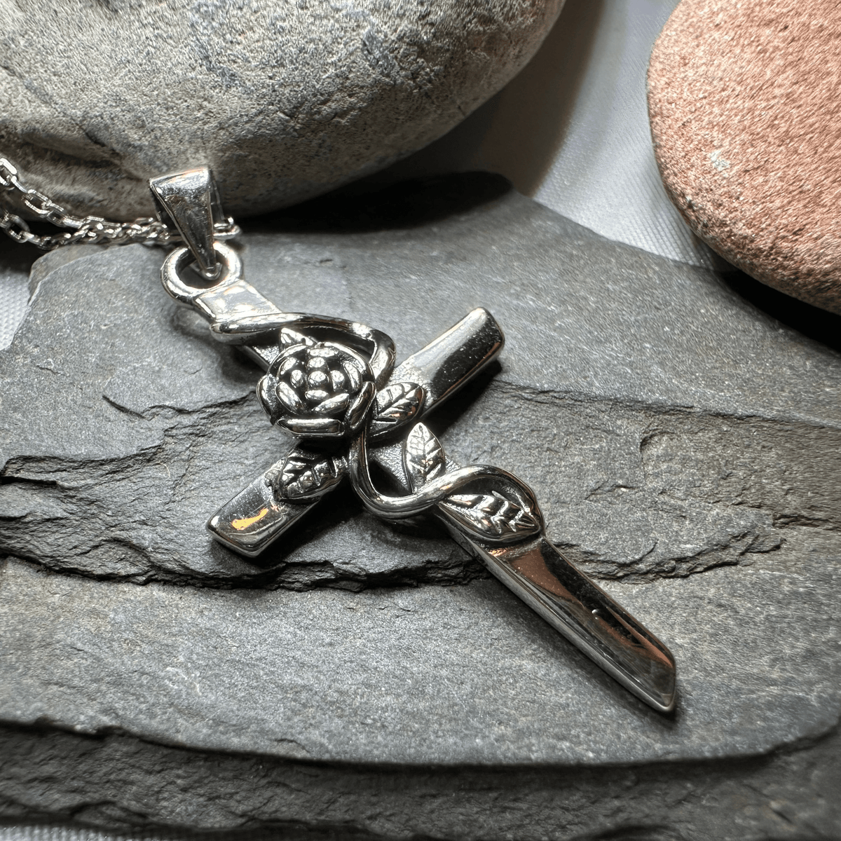 Faithful Rose Cross Necklace in Sterling Silver Pendant La Vie Bien Faithful Rose Cross Necklace in Sterling Silver