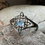 Celtic Starshine Moonstone Ring in Sterling Silver