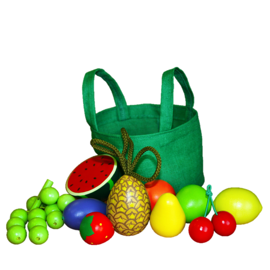 Wooden Fruit Toys in a cloth Tote