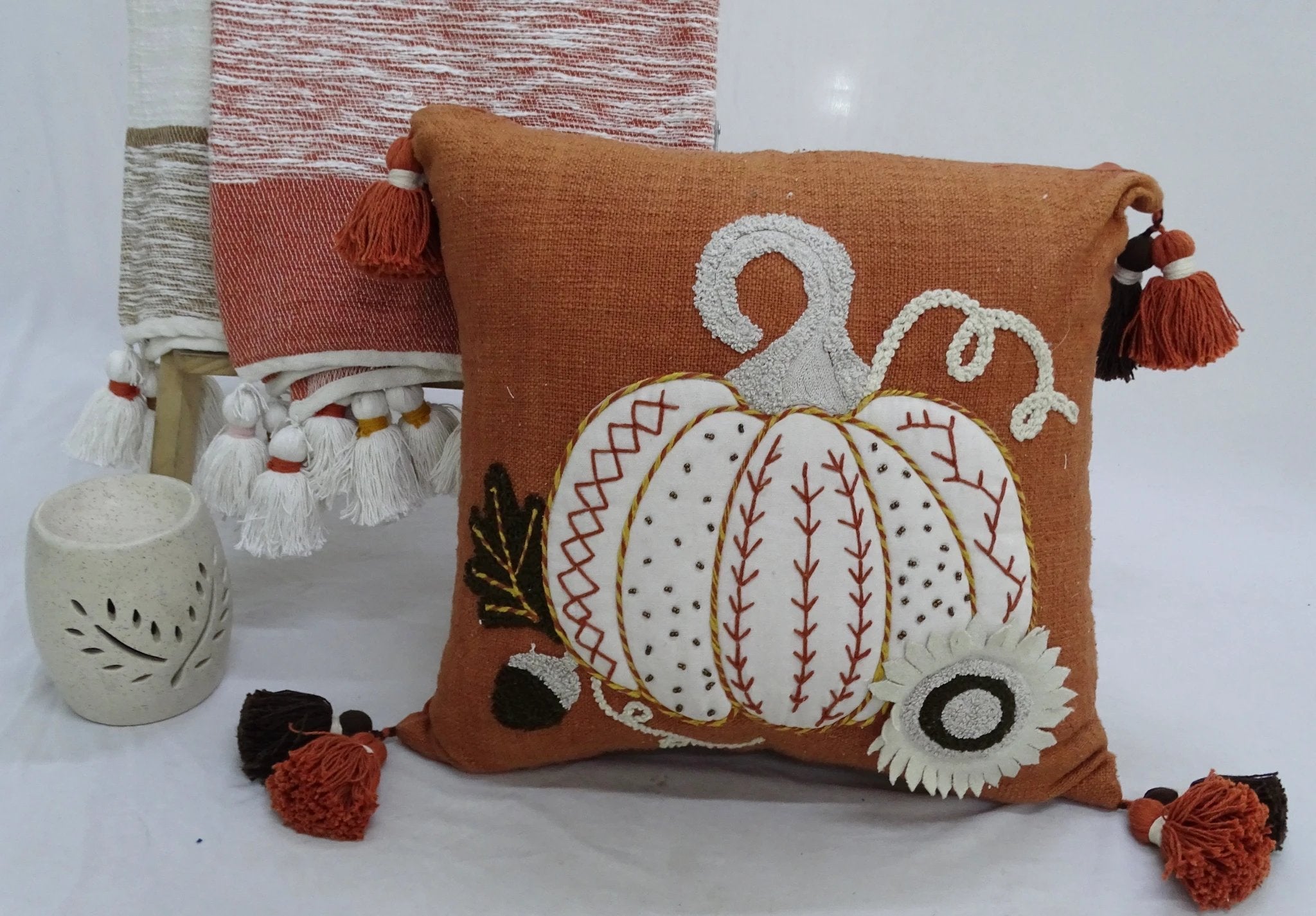 Fall Pumpkin Pillow for Halloween with Insert 20" x 20" by Vibhsa