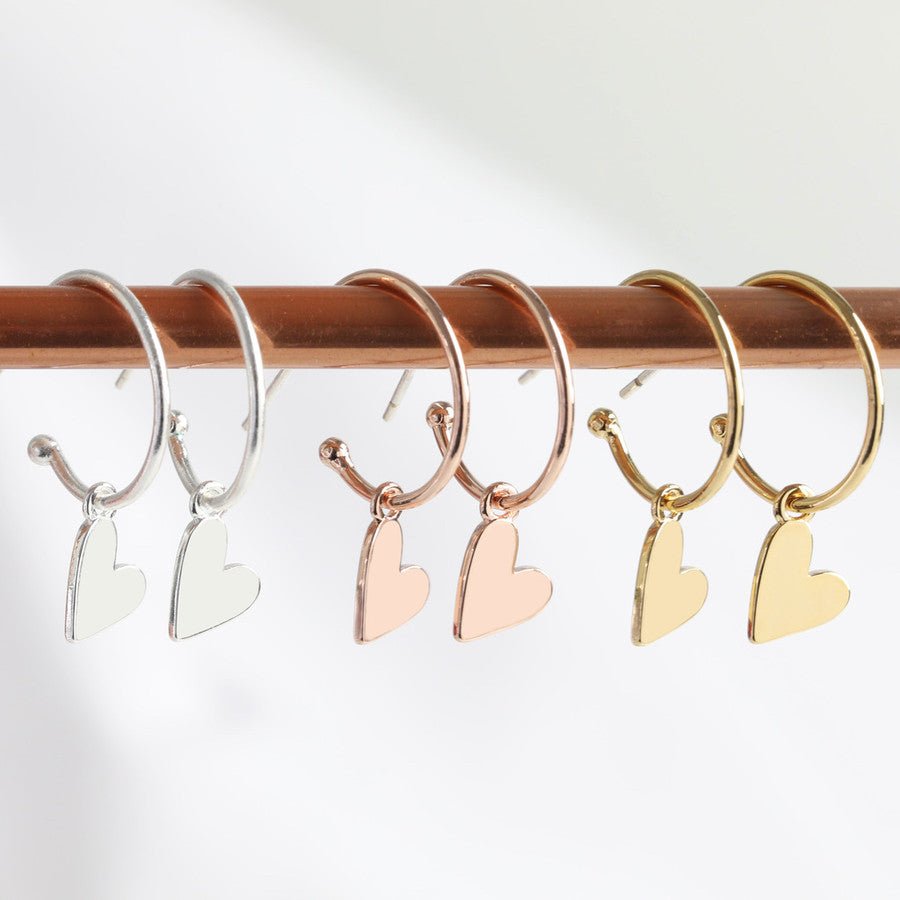 Falling Heart On Earring Hoop | Designed in the UK | 18K Gold Plated Brass