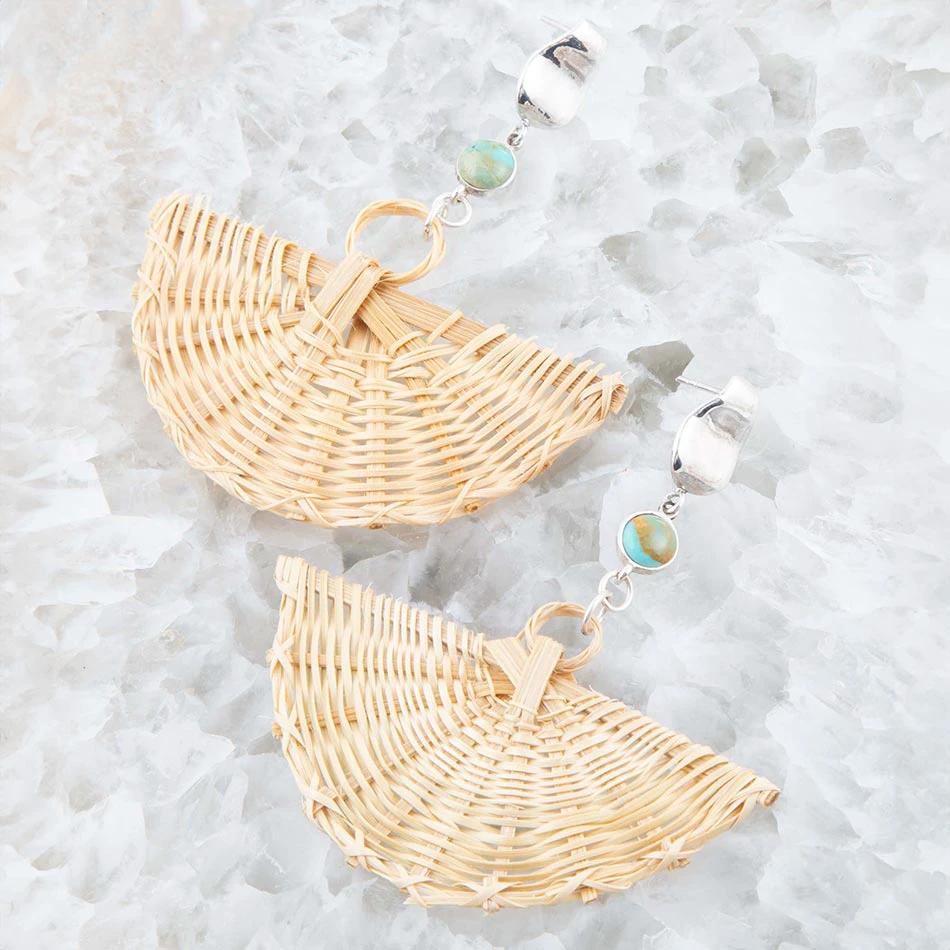 Fan of Rattan Blue Turquoise and Sterling Silver Earrings by Barse Jewelry