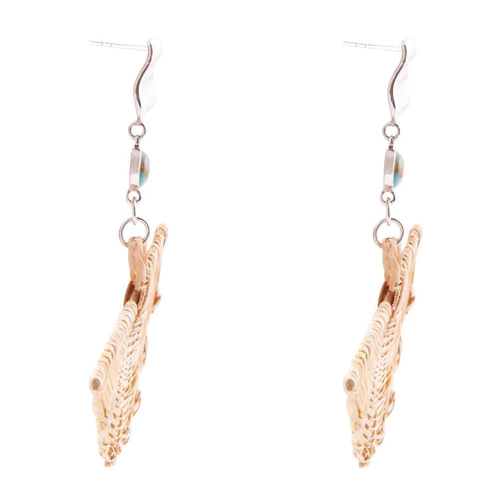 Fan of Rattan Blue Turquoise and Sterling Silver Earrings by Barse Jewelry