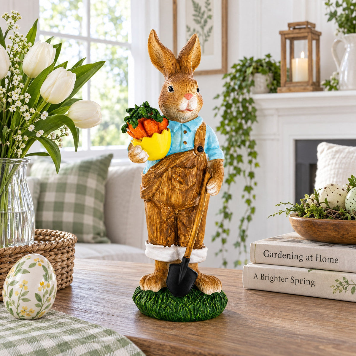 Farmer Bunny with Carrots Shovel Figurine - Spring Home Decor 8.9 Inches Easter > Figurines > Bunnies La Vie Bien Farmer Bunny with Carrots Shovel Figurine - Spring Home Decor 8.9 Inches