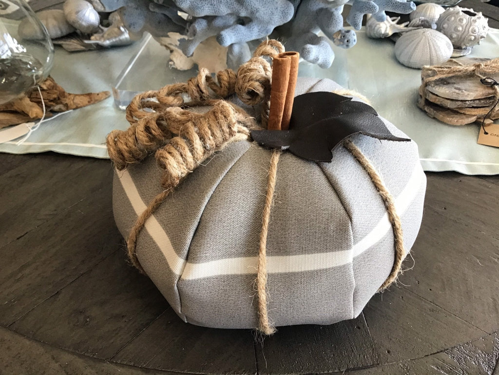 Farmhouse Grey Stripe Fabric Pumpkin - Large Accent Decor La Vie Bien Farmhouse Grey Stripe Fabric Pumpkin - Large