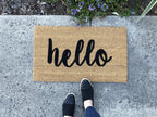 Farmhouse script hello Doormat by Nickel Designs Custom Doormats