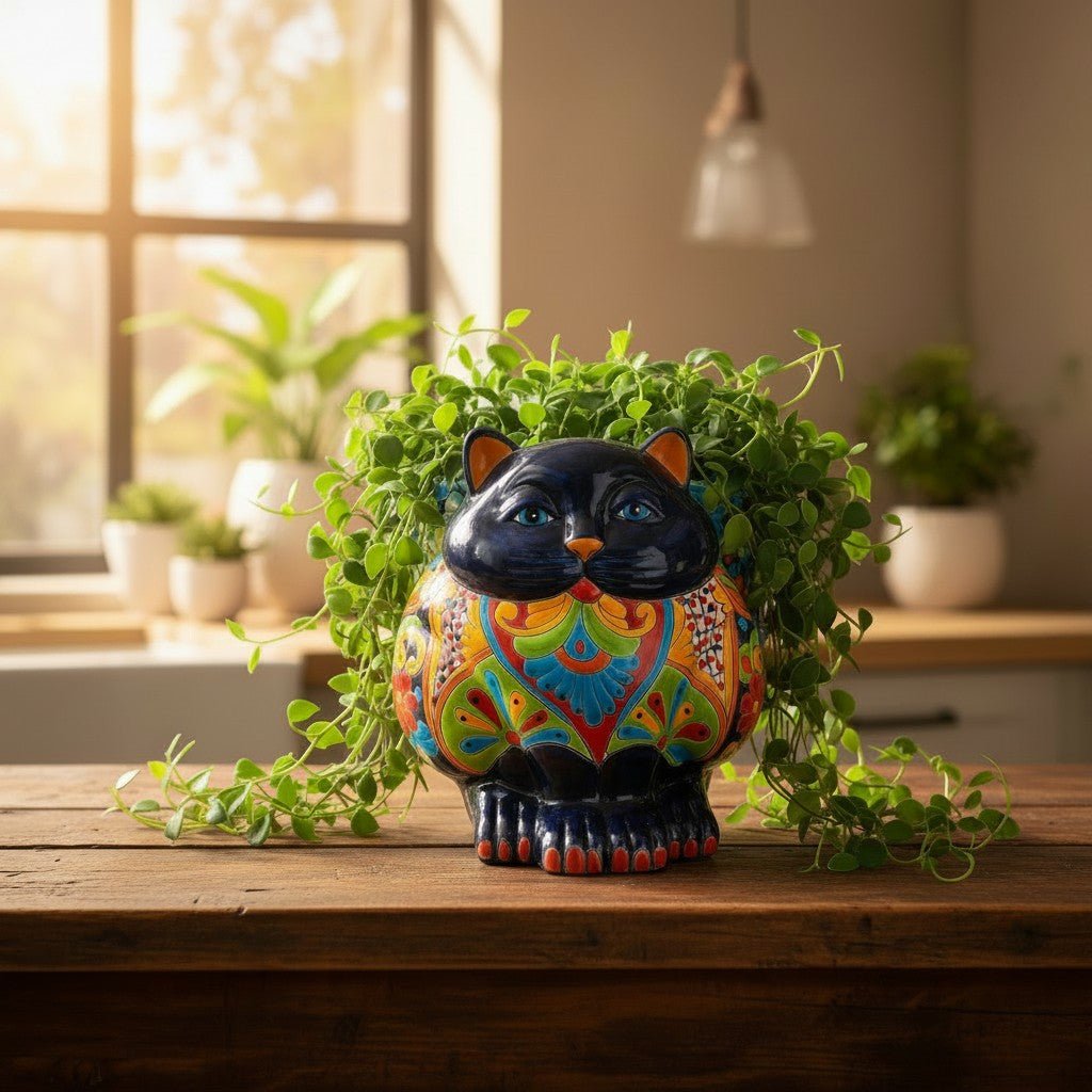 Fat Cat Talavera Planter | Handmade Mexican Pottery Talavera Planter La Vie Bien Fat Cat Talavera Planter | Handmade Mexican Pottery