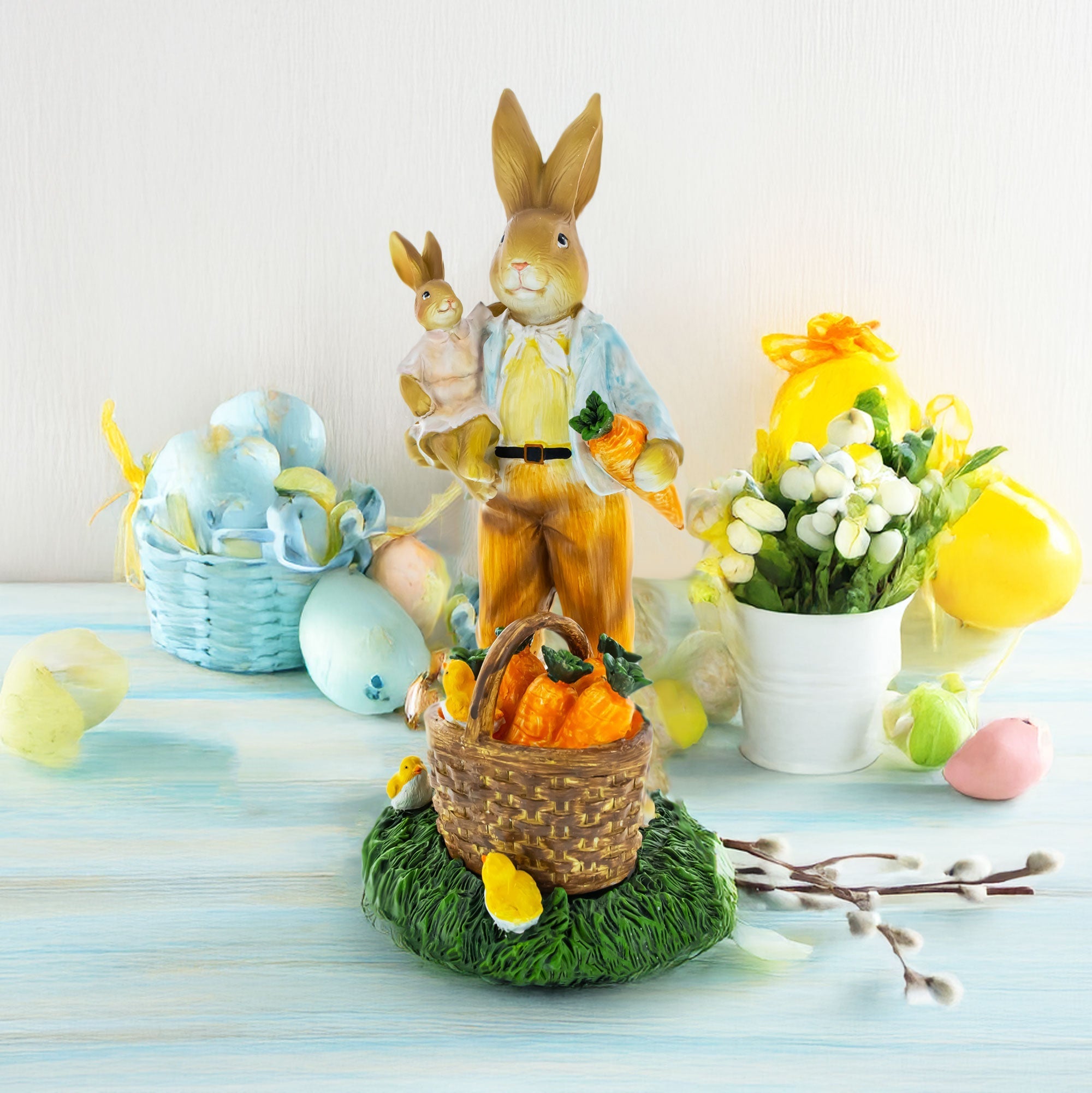 Father & Child Easter Bunny Figurine – Spring Rabbit Statue with Carrots and Chicks Spring Decor 11 Inches Tall Easter > Figurines > Bunnies La Vie Bien Father & Child Easter Bunny Figurine – Spring Rabbit Statue with Carrots and Chicks Spring Decor 11 Inches Tall