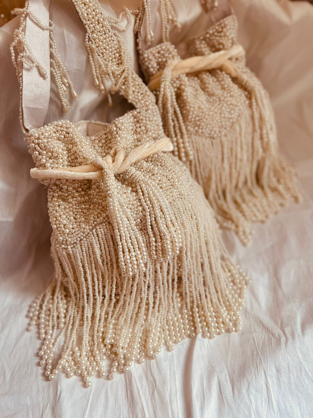 Faux Pearl Designer Potli Bags with Long Tassels La Vie Bien Faux Pearl Designer Potli Bags with Long Tassels
