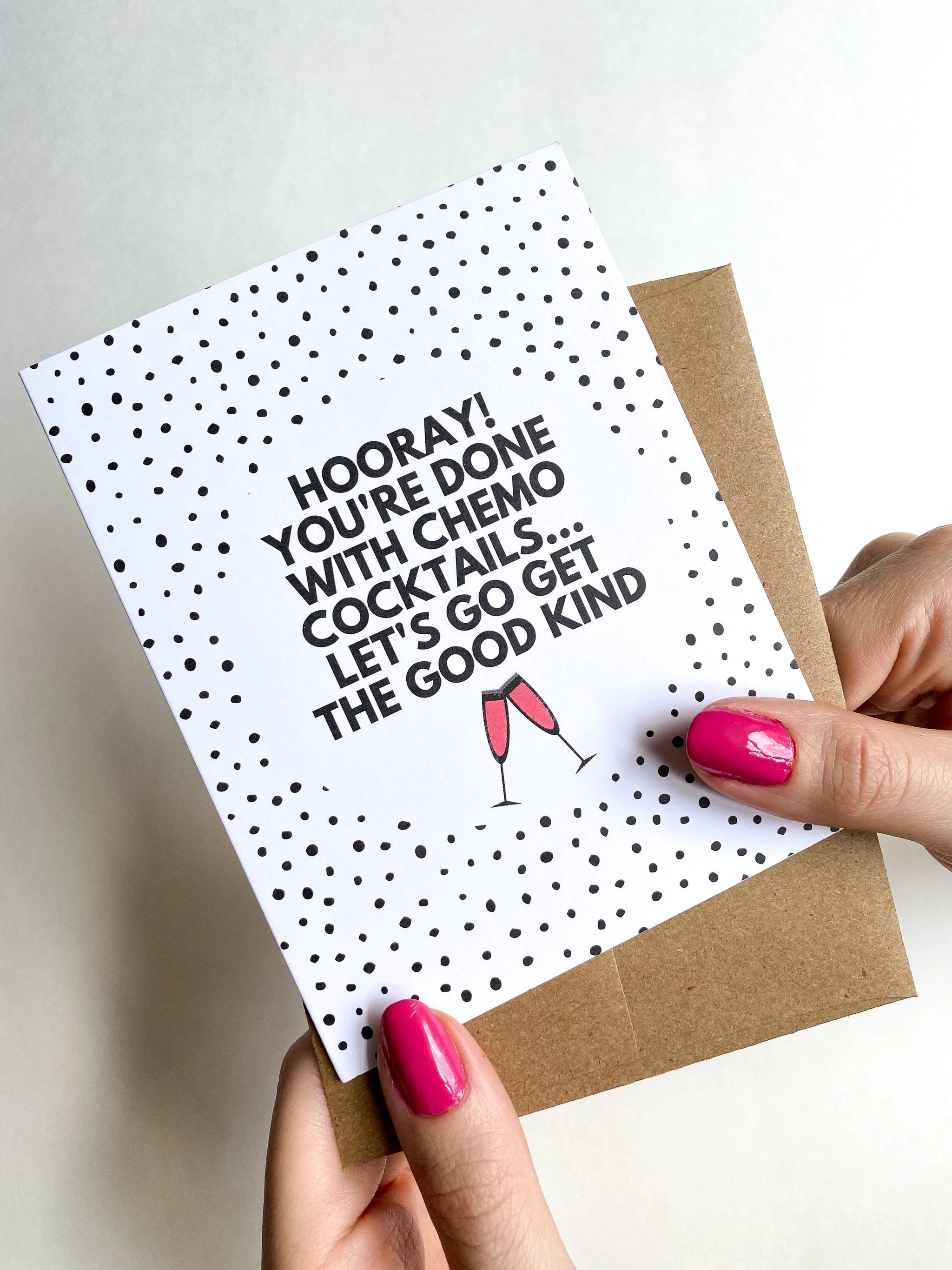 Funny Chemo Graduation Card – Hooray You’re Done With Chemo Cocktails, Cancer Recovery Celebration by Five Dot Post