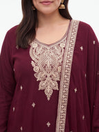 2054 - Dark maroon Kurti with lehenga and dupatta