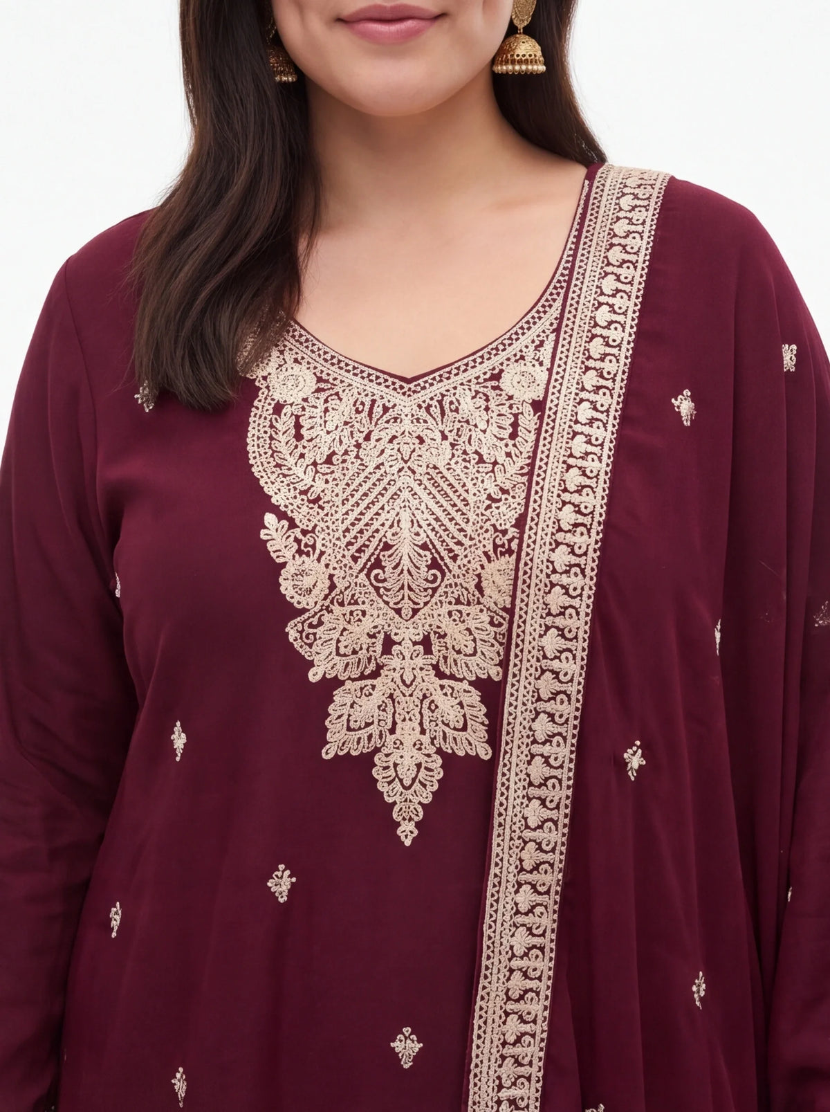 2054 - Dark maroon Kurti with lehenga and dupatta