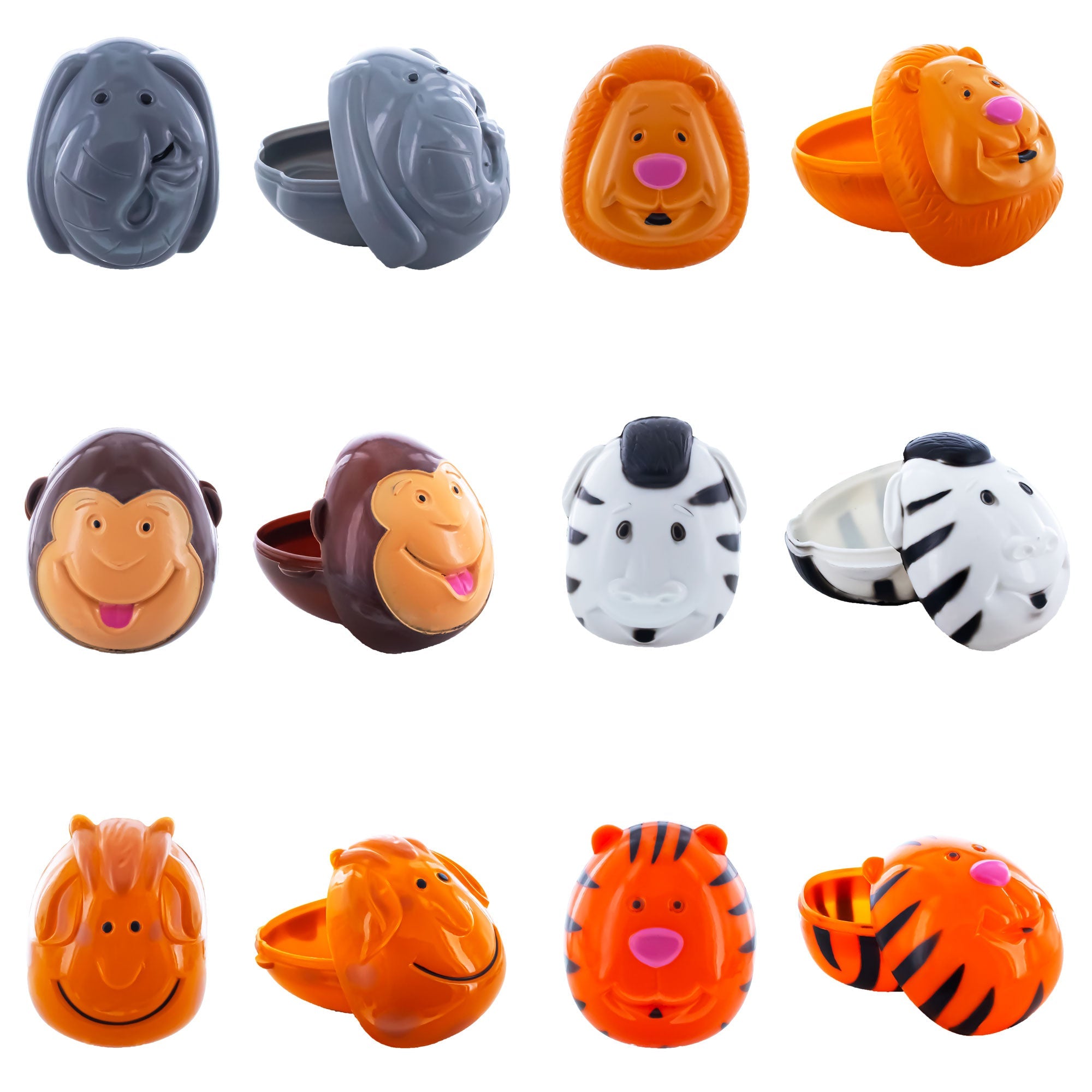 Set of 12 Animals Plastic Easter Eggs- Tiger, Zebra, Monkey
