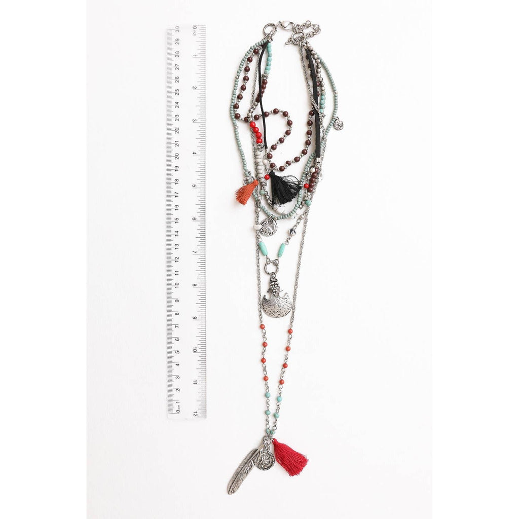 Feather Fringe Multi - Layered Necklace | Handmade Bohemian Style