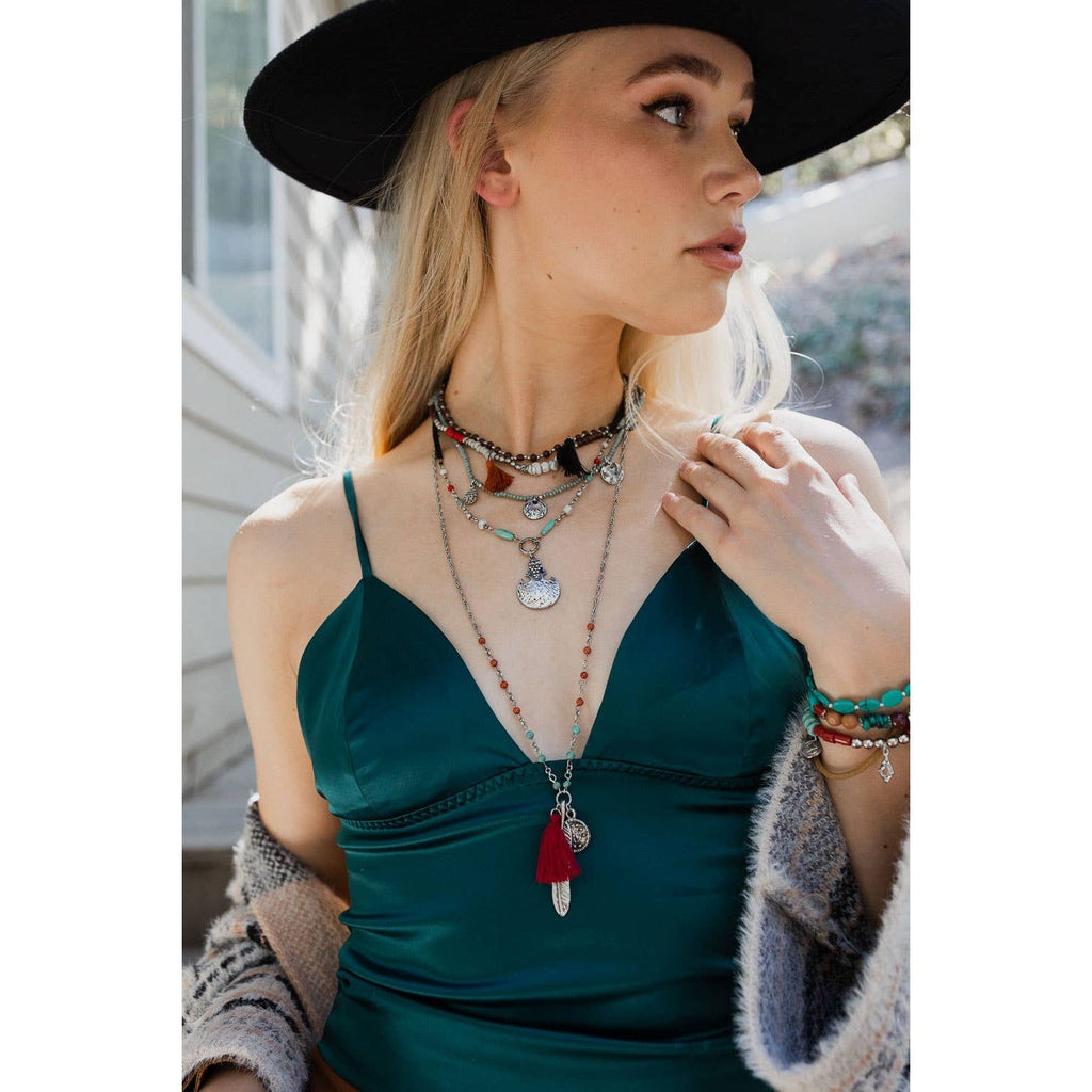 Feather Fringe Multi - Layered Necklace | Handmade Bohemian Style
