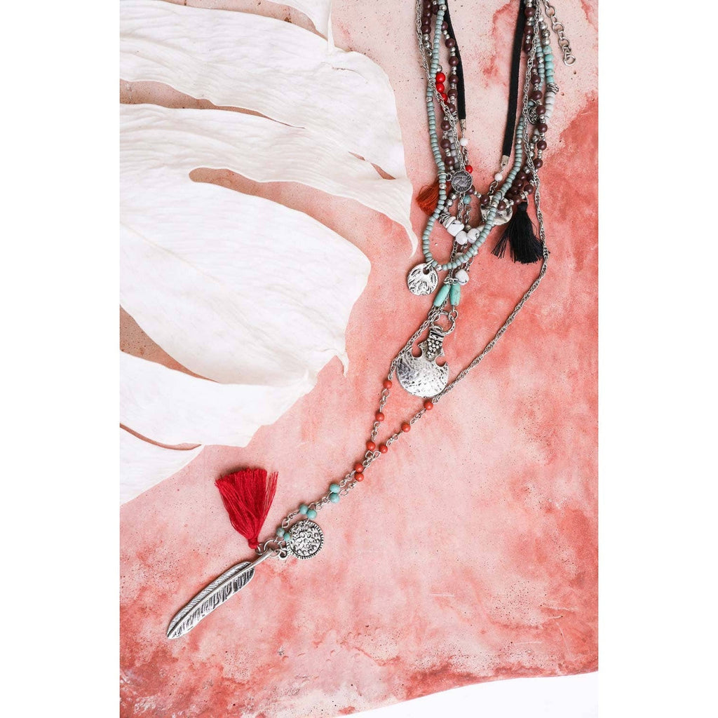 Feather Fringe Multi - Layered Necklace | Handmade Bohemian Style
