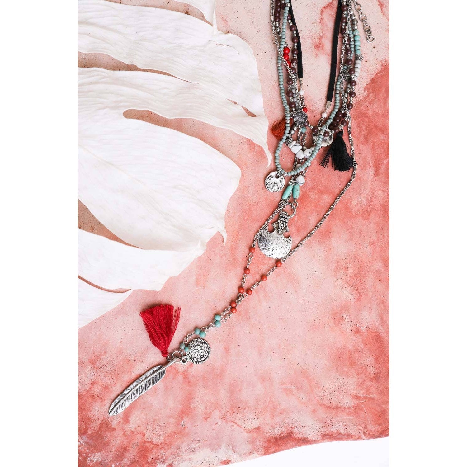 Feather Fringe Multi - Layered Necklace | Handmade Bohemian Style