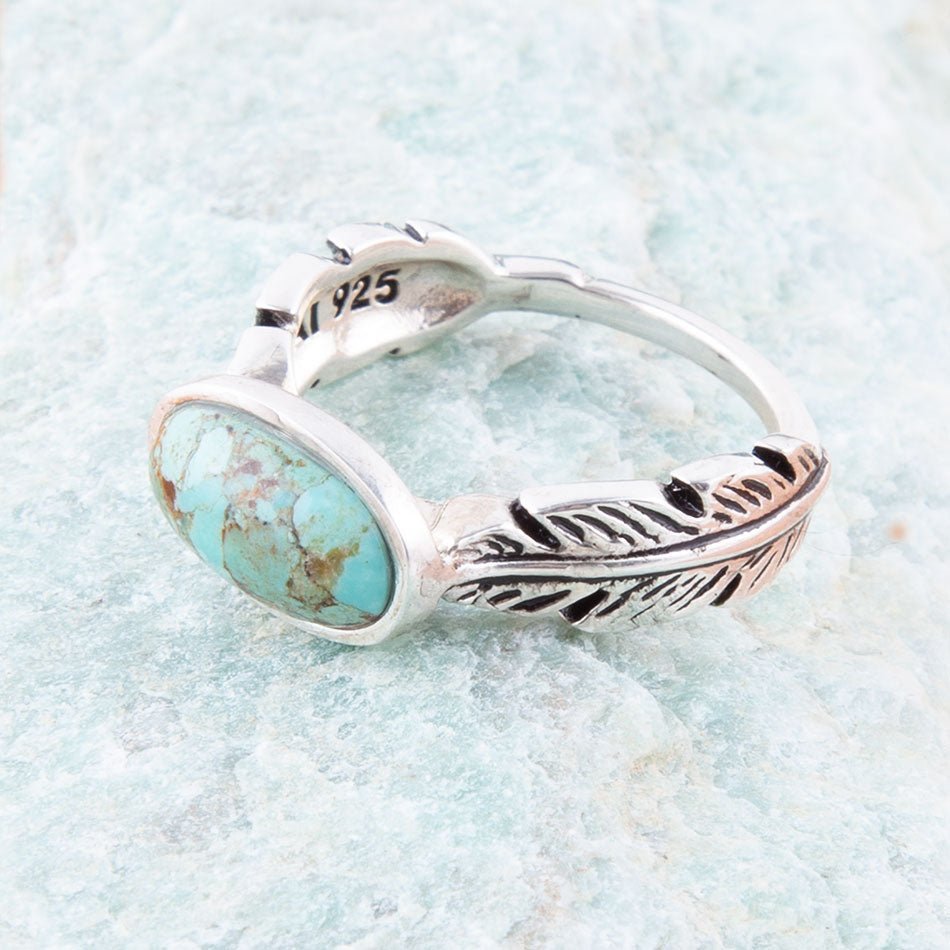 Feather Sterling Silver and Blue Turquoise Ring Rings La Vie Bien Feather Sterling Silver and Blue Turquoise Ring