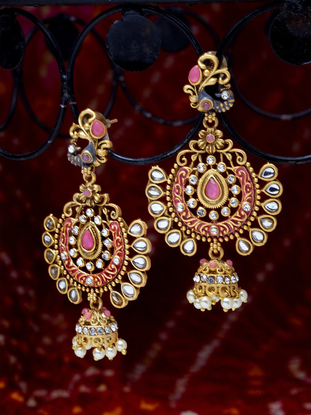 Shining Diva Gold-Toned Dome Shaped Jhumkas