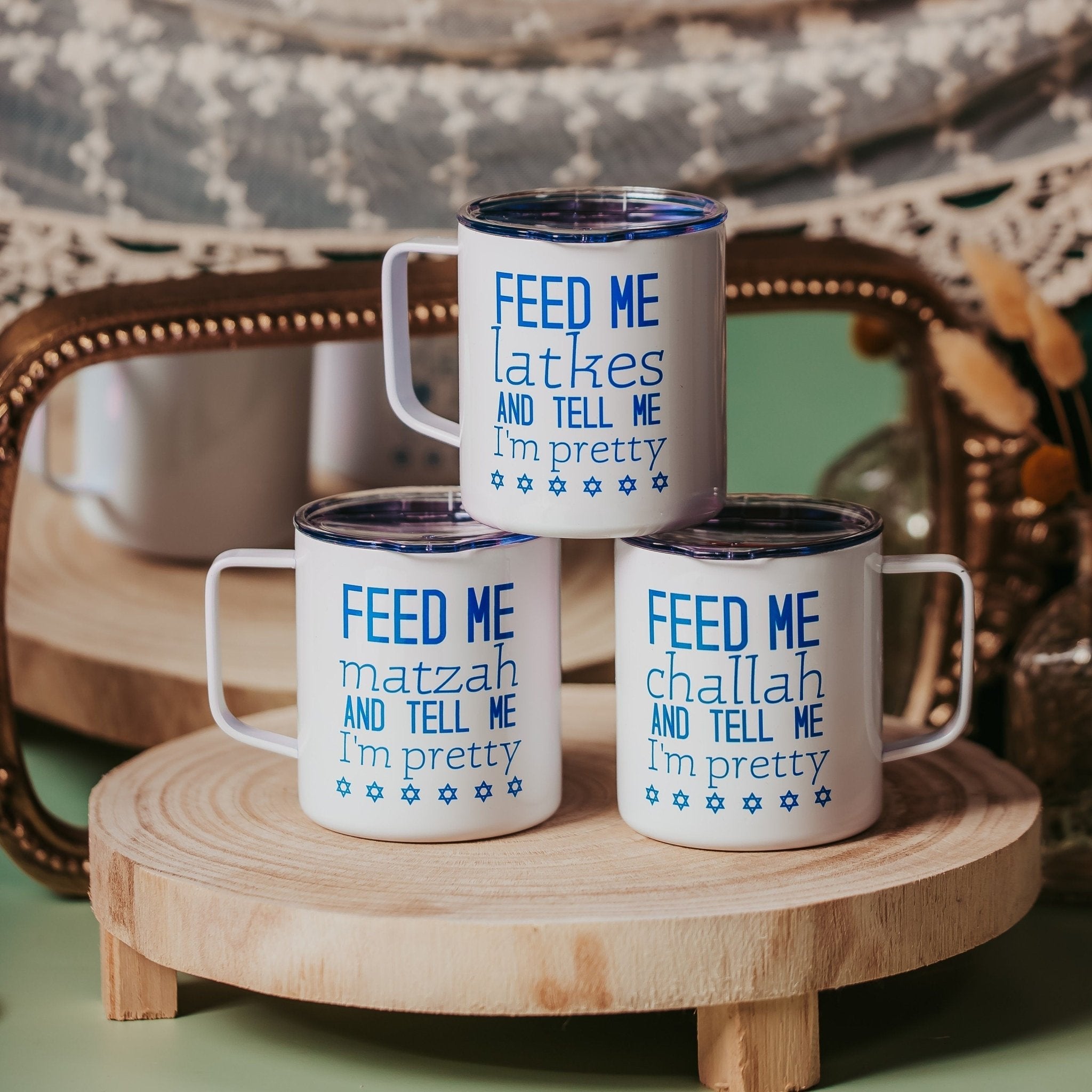 Feed Me Challah Insulated Travel Mug with Lid Drinkware La Vie Bien Feed Me Challah Insulated Travel Mug with Lid